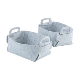WENKO Nina S Felt Basket, Set of 2 Storage Baskets Made of Recycled Polyester Felt, Space-Saving Foldable Felt Baskets with Practical Carry Handles & 2.4 L Capacity, 19 x 14 x 9 cm, Light Grey