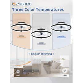 ZMISHIBO Ceiling Fans with Lights and Remote, 19.7'' Low Profile Ceiling Fan, 3000-6000K Dimmable Modern Flush Mount LED Fan Light, 6 Wind Speeds, Black Fandelier Ceiling Fans for Bedroom