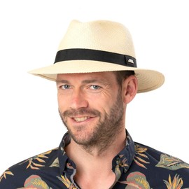 Lipodo Classic Traveller Panama Hat Women/Men (Head Height Approx. 10.5 cm) – Made in Italy – Traveller Hat Made of Panama Straw Hat with Grosgrain Ribbon – Sun Hat – Spring/Summer - brown, size: 58-59