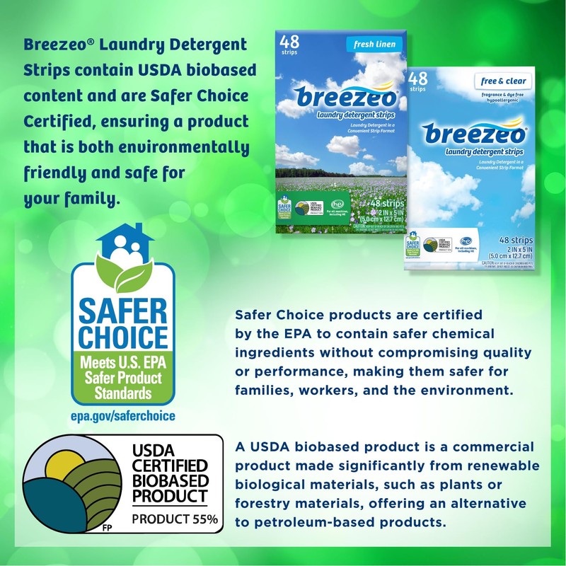 Breezeo Laundry Detergent Strips (48 strips) - Fresh Linen Scent