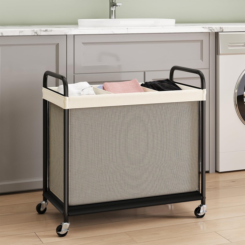 ELYKEN Laundry Hamper 3 Section, 120L Rolling Laundry Sorter with