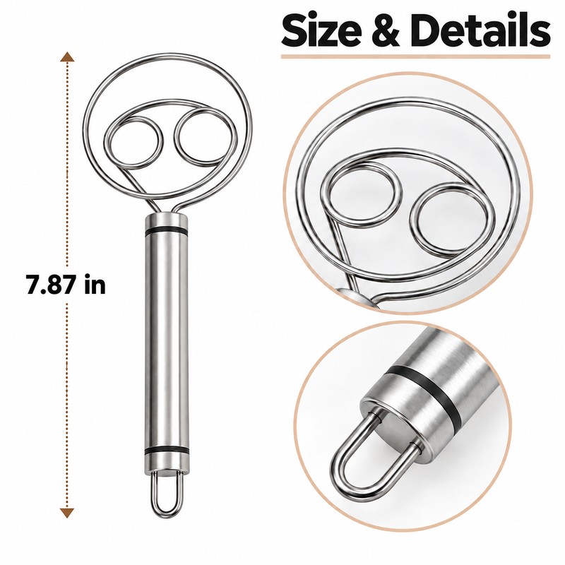 Stainless Steel Dough Whisk for Bread & Baking –Manual Dough