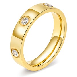 Love Promise Gold Ring for Women: Dainty Stainless Steel Ring Cubic Zirconia Wedding Band Engagement CZ Friendship Rings 18K Gold Silver Rose Gold Plated Birthday Gifts Dainty CZ Jewelry Size 5 6 7 8