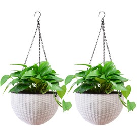hifrom Flower Pots for Hanging, Hanging Basket Outdoor Baskets with Chain, Coconut Large Litre Volume, Diameter as Hanging Basket, Flower Bowls for Outdoor, Hanging Pots (2 x White 20 cm)