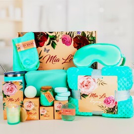 16 pcs Luxury Relaxing Spa Gift Basket Set - Perfect for all occasions such as Birthdays, Christmas, Get Well, Thank You, Bridal Shower, Gifts for Women & Men. Includes Bath Bombs (16 pcs, Turquoise)