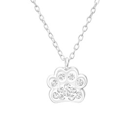 Laimons Dog Paw Print Necklace 39cm + 3cm Extender 1mm Thickness with Genuine European Crystals - For Animal Lovers and Girls Sterling Silver 925, Sterling Silver, Not Applicable