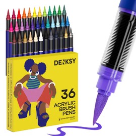 DENKSY - Juego de marcadores de pintura acrílica, 36 colores, a base de agua, secado rápido, impermeables, con punta de pincel flexible para papel, lona, roca, madera, plástico, metal, cerámica