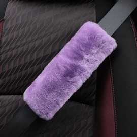 AOGELAN Fluffy Fuzzy Genuine Sheepskin Car Seat Belt Covers for Soft Auto Lambswool Seatbelt Pads, Shoulder Strap Cushion Adults Kids (2, Purple)