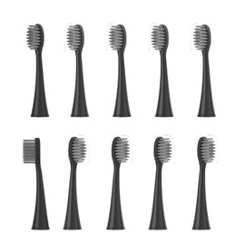 Compatible with Burst Adult Toothbrush Heads - 10 Pack Replacement Heads, Tapered Bristles, Deep Cleaning | Individually Wrapped with Dust Cover | Double Protection and Hygienic Design (Black)