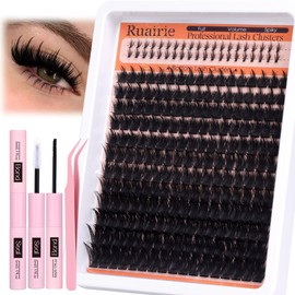 Ruairie Volume Lash Clusters Kit Spike Manga Eyelash Clusters D-Curly Clusters Eyelash Extensions kit 100D Fairy Lashes Clusters with Bottom Lashes Waterproof Bond, Seal and Tweezers Lash Clusters