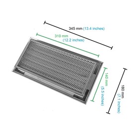 Aluminium ventilation grille with curved slats that are all moved together to the top, middle or lower position to steer the air flow with mesh. (30 x 15 cm)