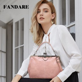 FANDARE Women Handbags & Shoulder Bags Crossbody Clutch Waterproof PU Leather Purse Big Top-handle Snaps Vintage for Shopping Travel Office Business Pink