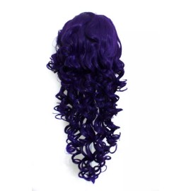 Purple Plum Inc. 28" Curly Layered Cut with Teased Bump and Short Bangs Eggplant Purple Wig NEW