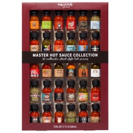 Thoughtfully Gourmet, Master Hot Sauce Collection Sampler Set, Flavors Include Garlic Herb, and More, Hot Sauce Gift, Set of 30
