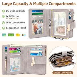 HUANLANG Small Wallets for Women Rfid Blocking Leather Bifold Credit Card Holder Ladies Wallet Zipper Pocket with ID Window