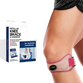 Doctors Designed Patella Tendon Bandage / Knee Braces and Handbook Adjustable Bandage Women / Men – Knee Support for Meniscus, Patella Tendonitis, Runner's Knee (Pink, Single Pack)