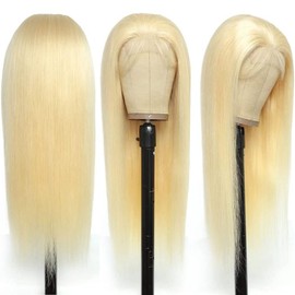 AiPliantfis Straight Human Hair Wig, Blonde Real Hair Wig, Women's 4x4 Lace Glueless Wig, Wear and Go 613 Blonde, Pre-Plucked, 150% Density, Unprocessed Brazilian Remy Hair, 14 Inches (35