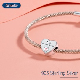 Amuefer 925 Sterling Silver Heart Charm Forever Love For Dad Fit Women Blacelet Necklace