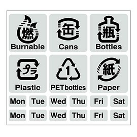 nc-smile Trash Can Seal, Sticker, Resource Sorting, Recycled, Water Resistant, Laminated, Trash Can, Dust Box, Kitchen, Kitchen with Day of the Week Sticker (Metallic Silver, Gothic Letters)