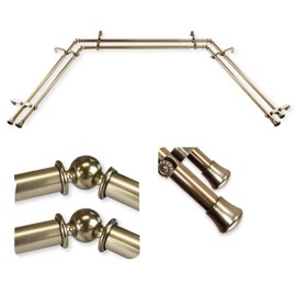 A&F Rod Decor - Collar 13/16" Double Bay Window Curtain Rod - Antique Brass