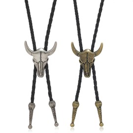 Hsthe Sea 2 Pieces Faux Leather Tie Cow Skull Texas Ranger Star Chain For Men Rodeo Bolo Tie Tie