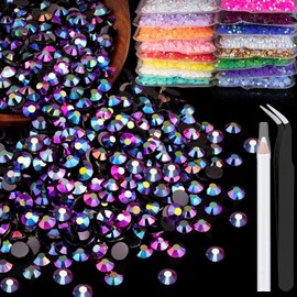 BELLEBOOST 5000pcs 3mm Resin Rhinestones Bulk, Purplish Black AB Flatback Round Jelly Rhinestones Non Hotfix Crystal Gems Large Quantity Wholesale for DIY Crafts Clothes Bottles Face Makeup Manicure