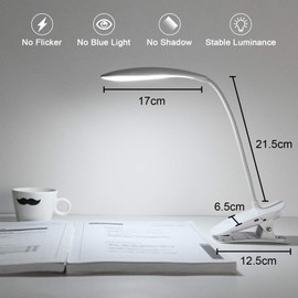 URAQT Clip Light, 3 Light Modes LED Reading Light, Bedside Lamp with USB Charging Port, Touch Control, Eye Desk Lamp Suitable for Home, Office, Bedroom, Reading, Work, Study (White #2)