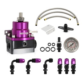Adjustable Universal EFI Fuel Pressure Regulator Kit with 0-160psi Fuel Pressure Gauge and AN6-6AN Fuel Line Hose Fitting Connectors Kit (PURPLE)