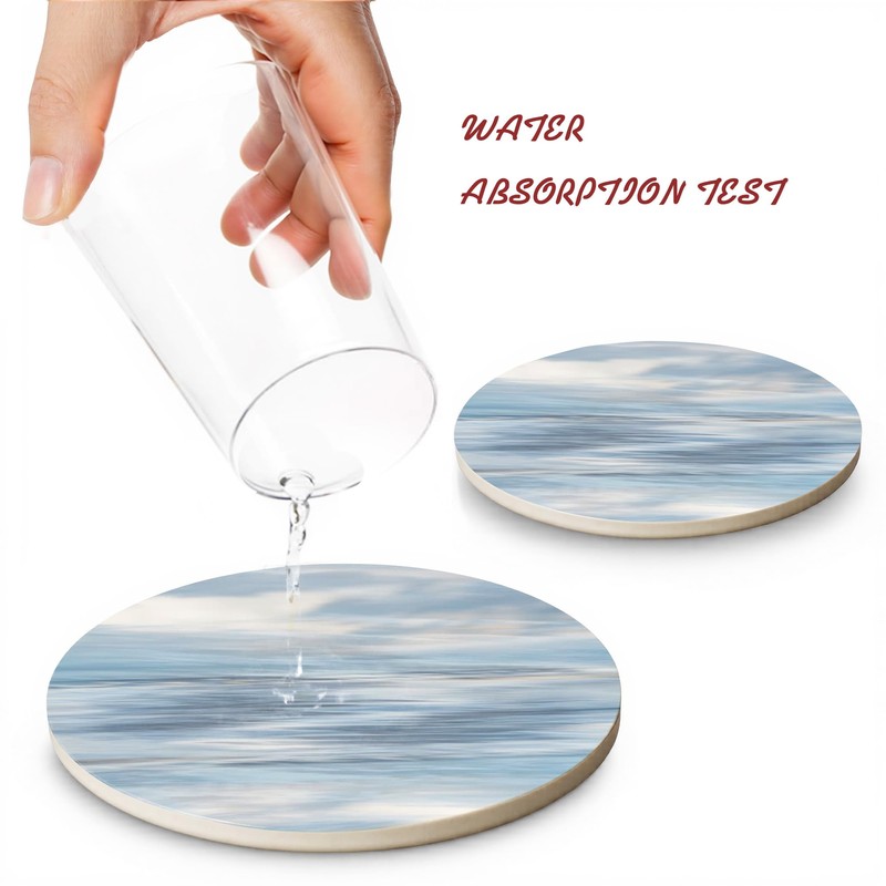 Blue Marble Coasters Set of 6,Ceramic Drink Coasters with Holder,Home