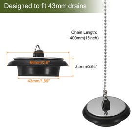 uxcell 3Pcs Drain Stoppers, Rubber Steel Bathtub Stopper Sink Plugs Caps with Hanging Ring and 15.7" Bead Chains for Bathtub Kitchen Bathroom (Black - 1.6" to 2.35")