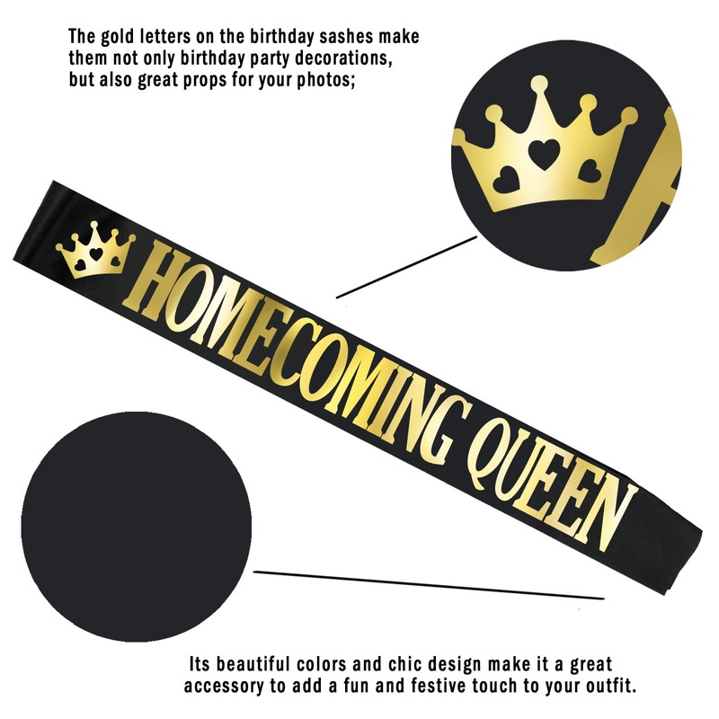 2 Pcs Homecoming King & Queen Sash with Gold Foil,