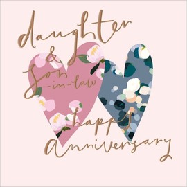 Woodmansterne Daughter and Son-in-Law Anniversary Card - Floral Love Hearts Embossed with Foil Details - Eco-Friendly and Recyclable