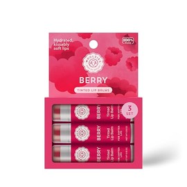 Tinted Lip Balm Set: All-Natural Shea Butter, Beeswax, Coconut Oil, Vitamin E Infused Lip Moisturizer Care Treatment (3 Pack, Berry)
