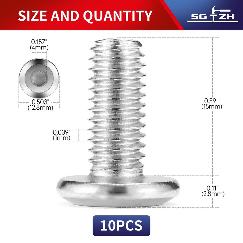 M6 x 15 mm, 10 tornillos hexagonales de cabeza plana,