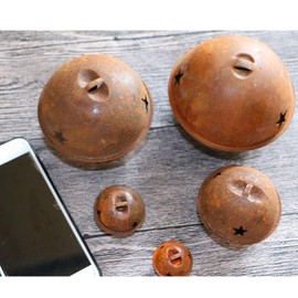 HEALLILY 24pcs Christmas Bells Pendant Rusty Metal Star Cutout Jingle Bells Vintage DIY Craft Ornament for Xmas Holiday Decoration 40mm
