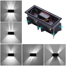 Kawell 24W Modern Wall Light LED Wall Sconce Up Down Adjustable Beam Angle Aluminum Wall Lamp LED Indoor Outdoor Waterproof IP65 for Bedroom Bathroom Corridor Living Room Stairs Hallway, Black 6000K