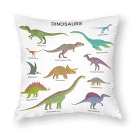 1 Pcs Dinosaur Types Decorative Pillow Case 18 x 18 Inch Soft Polyester Square Throw Pillow Covers for Living Room Sofa Couch Bed Cushion Covers