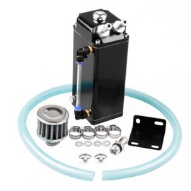 RULLINE Oil Catch Can Square Shape Aluminum Reservoir with Breather Filter 500ML Black