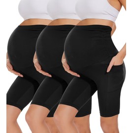 HIGHDAYS 3 Pack Maternity Shorts Over The Belly - 8" Women's Pregnancy Biker for Yoga(Black*3,XL)