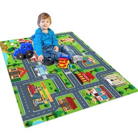 LTKOUGFAM Kids Carpet Playmat, Kids Play Rug for Playroom, Kids Car Mat Rug, Kids Play Rugs Town City Road Map Rug, Extra Large Boys Kids Car Track Play Rug Bedroom, Living Room, 59 X 39.4 Inch