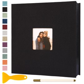 Self Adhesive Photo Album Black Pages Scrapbook Magnetic Photo Albums for 4x6 5x7 8x10 Pictures Books with Sticky Pages with A Metallic Pen for Baby Family Wedding 13.2x12.8 Black 40 Pages