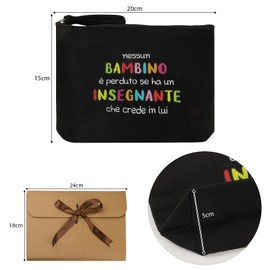 Italian Leaving Gift Linen Bag with Zip Nursery Teacher Gift for Teacher's Day Colleague Teacher Childminder Teacher Bag Pencil Case, black