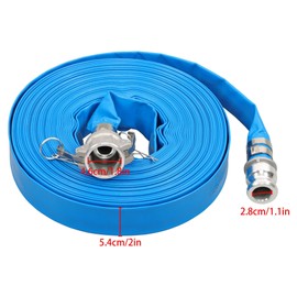 1-1/4 Inch * 100Ft Heavy Duty Pools Backwash Hose, Heavy Duty PVC Water Lay Flat Discharge Hose, Perfect Quality Drain Hose with Two Hose Collets Blue