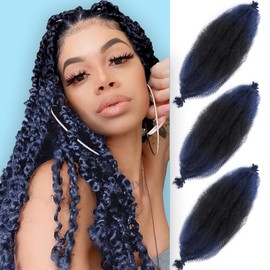 Extensiones de cabello Afro Twist, preestirado, elástico, preseparado, para trenzas suaves, Marley Twist, Afro Kinky Twist (16 pulgadas (paquete de 3), 1B/DKBLUE#)