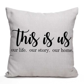 Nphuriy Throw Pillow Cover This is Us Quote Cotton Linen Cushion Cover 16 x 16 Inches Standard Square Decorative Pillow Cover for Sofa and Bed Double Side Print