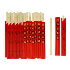 Klex Premium Disposable Bamboo Round Chopsticks 9 Inches - Individually Wrapped with Red Sleeves, Eco-Friendly Chopstick for Asian Restaurants, 100 Pairs