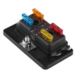 Small Fuse Block, Fuse Block,4 Way Circuit Blade Fuse Box Block Holder with LED Warning Light Kit for Car Van Boat Marine Fuse Holder Motorcycle Compact Fuse Box