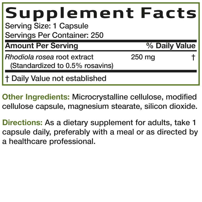 Bronson Rhodiola Rosea Vegetarian Capsules - Adaptogenic Herb - Brain,