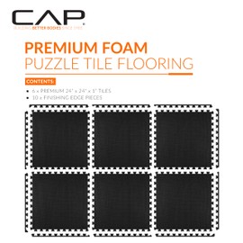 CAP Barbell 1-Inch Interlocking EVA Foam Exercise Puzzle Mats - 1 Pack | 24" x 24" x 1" | T Pattern - Black