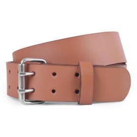PBF Heavy Duty Leather Work Belt for Men – 1.75 Inch Wide Double Prong Casual Belt for Jeans and Work Pants, Tan, 38" - 40"
